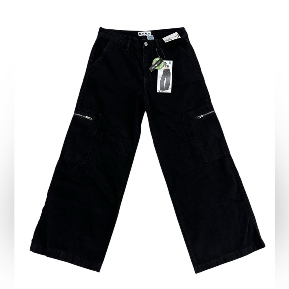 S.O.N.G. Star Of New Generation Low Rise Slouchy Flood Blk Jeans Womens Sz 7/28
